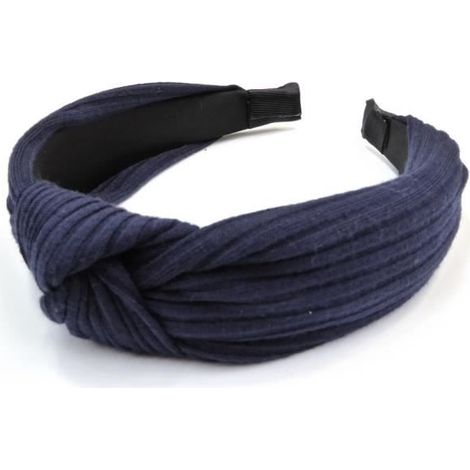 Serre tête noeud en tissu plissé 5.5cm uni bleu marine - RC004894
