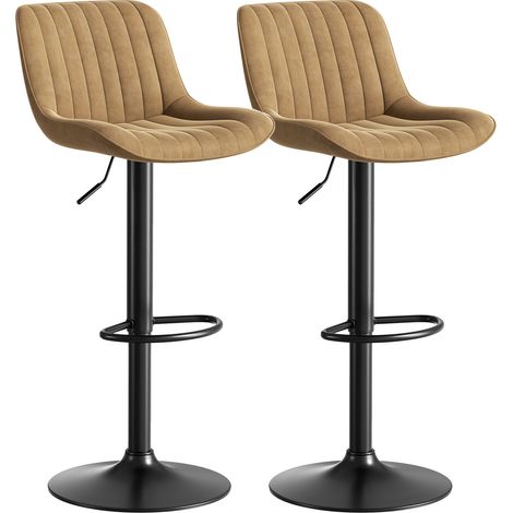 2 drehbare Barhocker aus braunem Samt, höhenverstellbar 87-109 cm, MODENUIT (1/5)