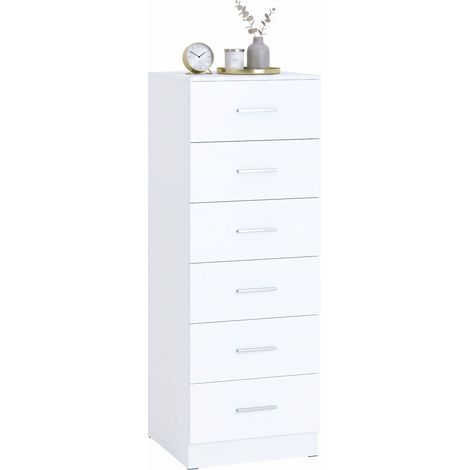 HOMCOM cómoda de 6 cajones, cajonera para dormitorio alta y estrecha, sinfonier para salón, vestidor, entrada, 40x40x110 cm, blanco (1/5)