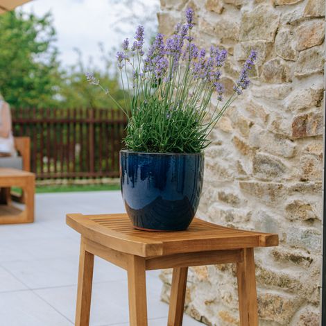 Pot grande taille d'extérieur LANCELOT 21x19cm bleu azur, fait main en terre cuite émaillée, résistant au gel (1/4)