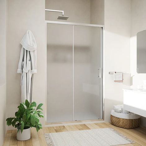 Porta Doccia per Nicchia Scorrevole 150cm Profili in Alluminio Cromato Vetro 6mm Stampato con Trattamento Anticalcare Regolabile 147-151cm h190 - Reversibile Mod.Tenerife