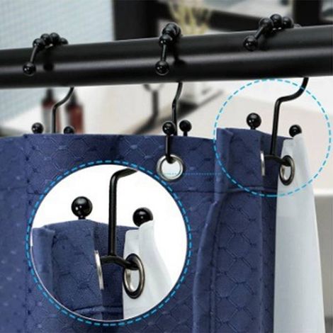 12 couleurs : Noir  Matériau : Crochets de rideau en acier inoxydable, anneaux de rideau de douche en acier inoxydable antirouille