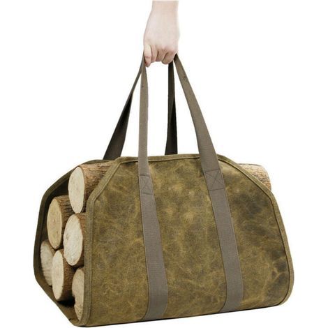 Sac bûche Cheminée fourre-Tout, Panier Bois de Chauffage en Toile Solide, Panier bûche de Transport Bois de Chauffage Foyer Accessoires pour poêle à Bois,94 x 46cm (1/4)
