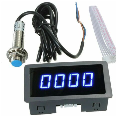 Sollbry – Tachymètre numérique à LED 4 chiffres – Précision ±0,1% – Capteur à effet Hall NPN – Affichage rétroéclairé bleu – Plage de mesure 0-9999 (1/4)