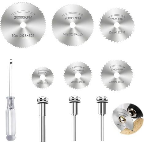 10 Stück Trennscheiben für Rotationswerkzeuge, Mini-Kreissägeblätter, HSS-Sägeblätter, Mini-Diamanttrennscheiben mit Adapter und Schraubendreher für Holz, Metall, Kunststoff, Stein und Glas (1/5)