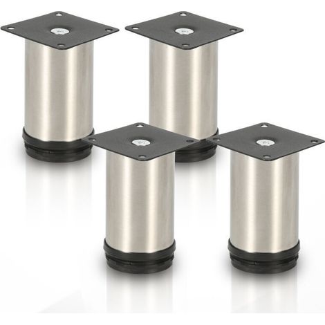Lot de 4 pieds de meuble, pied de table, meuble, inox, hauteur : 50 mm Diamètre : 40 mm Réglage en hauteur : + 15 mm (1/5)