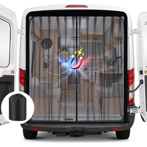 Moustiquaire Porte Latérale Van 155x150CM,Fermeture Centrale Magnétique,Moustiquaire Magnétique pour Camping Car avec Fermeture Auto-agrippante,Moustiquaire et Protection Solaire pour Camping (1/5)