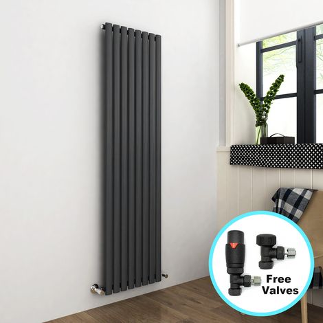 ELEGANT 1800x480mm Anthracite Vertical Oval Column Radiator Single Panel Designer Radiators + Thermostatic Radiator Valves (1/5)