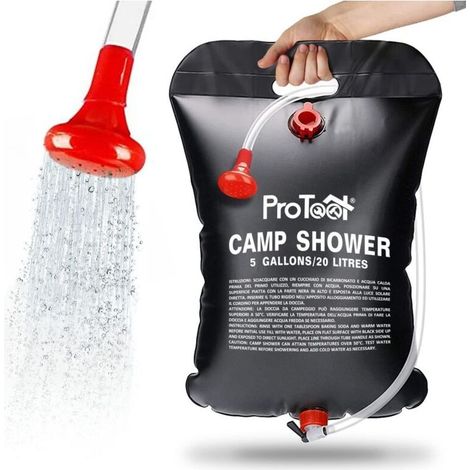 GDHZS- Sac de Douche Solaire de Camping 20L litres, Chauffage Solaire, Sac d'eau randonnée activité extérieure, douchette Portable avec Tube Amovible, pommeau Tuyau, randonnée, activités de Plein (1/5)