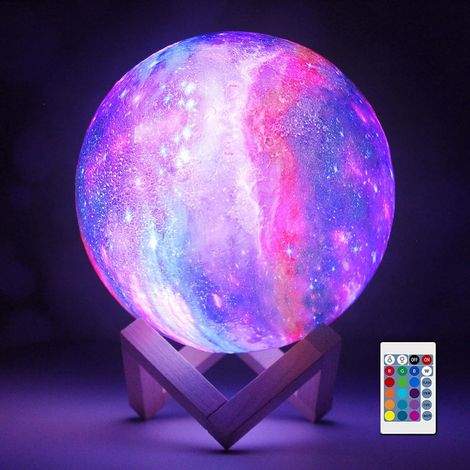 Veilleuse lampe de lune, Moon Lamp clair de lune lumière de la lune Lumière de nuit pour enfants 16 couleurs LED Support de bois Contrle à distance et tactile Cadeau pour les filles 15 cm (1/5)