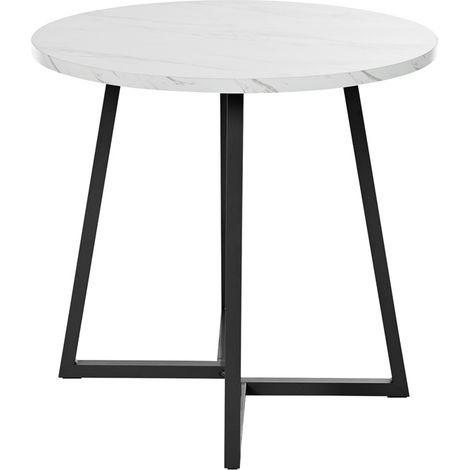 Table à manger 75xD80cm, Table ronde motif en marbre, Pied en métal, pour salle à manger, salon, Blanc/Noir (1/5)