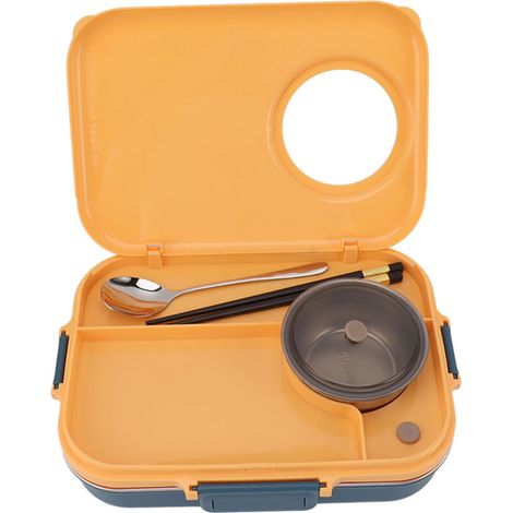 Cette boîte à lunch isotherme à quatre compartiments (1200 ml) comprend un bol à soupe, un couvercle, une cuillère et une paire de baguettes. (1/4)