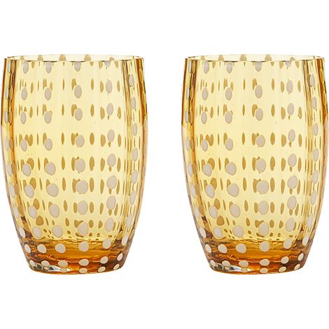 Zafferano Perle Bicchiere Ambra - Vetro Colorato Soffiato a Bocca, 32 cl, Lavorato a Mano - Set da 2 Tumblers Artigianali per Acqua o Cocktail (1/4)