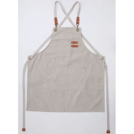 (Beige) Men's Kitchen Apron Canvas Aprons with 3 Pockets Waterproof and Adjustable Apron for Barbecue, Restaurant, Garden, Carpenter,78 x 68cm (1/4)