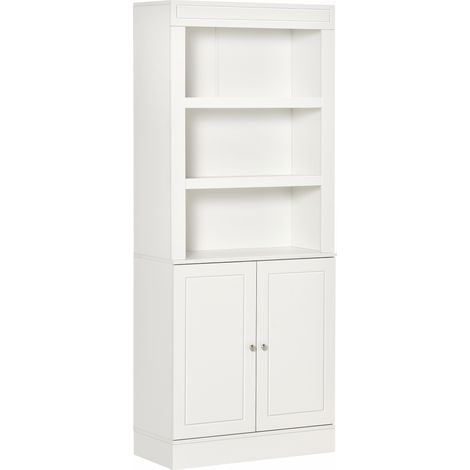 Kitchen Cupboard with 6-tier Shelving, Freestanding Storage Cabinet Sideboard, Pantry Cupboard with 3 Open Compartments and Double-door Cabinet with Adjustable Shelves, White (1/5)