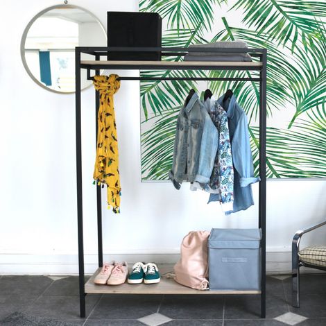 Mob-In – Portant vêtements en acier époxy noir 110x160cm – Charge maximale 20kg – 2 étagères pour rangement – Design contemporain (1/8)
