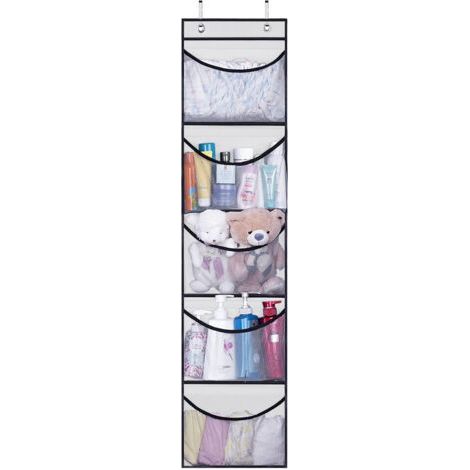 Hanging Shelf, Over the Door Hanging Storage Organizer with 5 Large Pockets and 2 Hooks, for Children's Room, Bathroom, Kitchen, Bedroom (1/4)