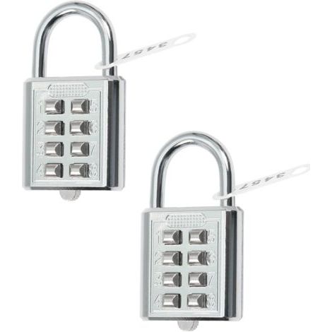 Lot de 2 cadenas à combinaison de 35 x 65 mm 8 chiffres pour salle de sport, école et personnel Casier extérieur, clôture et rangement Argenté (1/4)