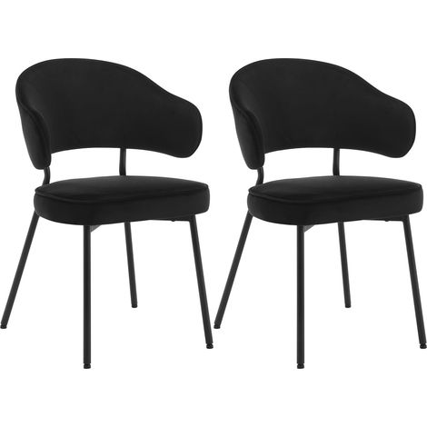 Woltu – Lot de 2 chaises de salle à manger scandinaves en velours noir – Dossier incurvé – Pieds en métal – Hauteur d'assise 50cm – Capacité 120kg (1/5)