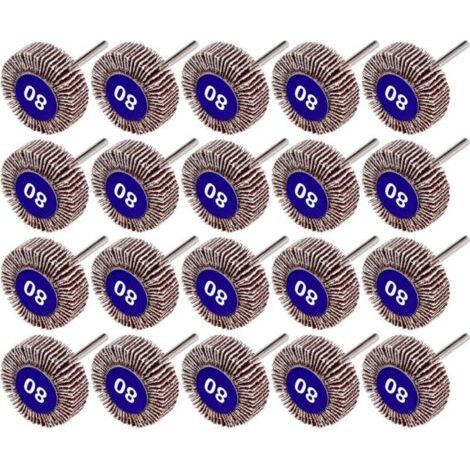 20 Pcs Roue à Lamelles, 80 Grains Ponçage de Disque de Roue à Lamelles de Papier de Verre Abrasif 100 pour Outils Rotatifs Dremel (1/4)