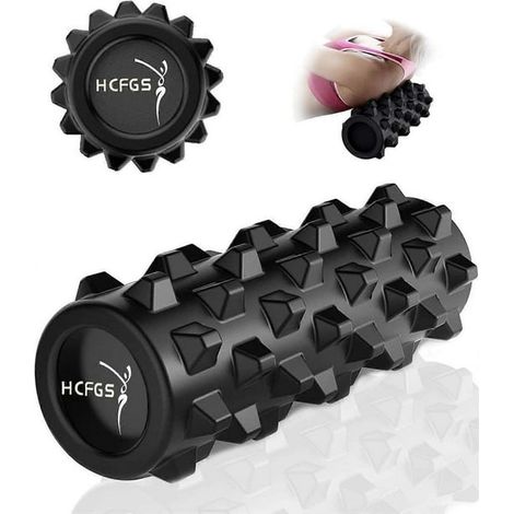 Rouleau de massage en mousse, rouleau de fitness pour points de déclenchement, massage profond des muscles, accessoire de yoga et Pilates, noir, 33 cm. (1/5)