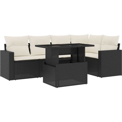 Maison Exclusive - Salon de jardin 6 pcs avec coussins noir résine tressée (1/5)