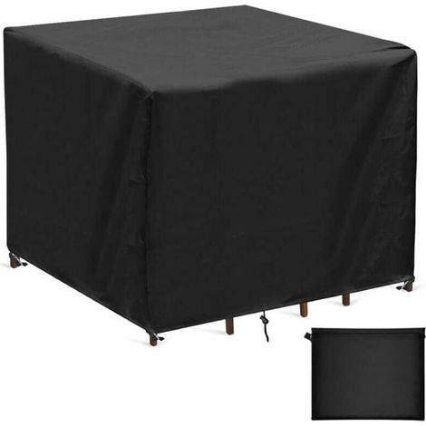 Housse de table et chaises de jardin - PZCC - 90x90x90 cm - 420D Oxford - Imperméable 100% - Cordon serrage (1/4)