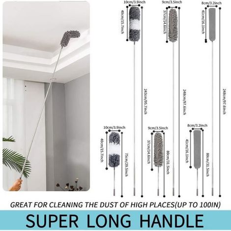 4PCS Brosses à épousseter, Duster en microfibre, plumeau télescopique Brosse à poussière chenille - Outil De Nettoyage (1/4)