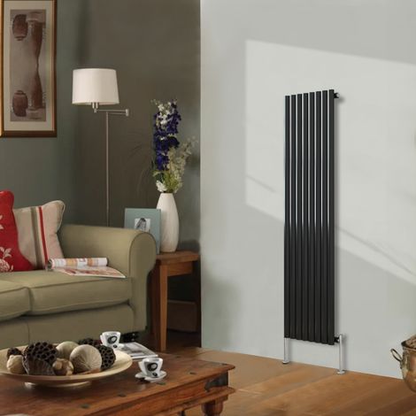 Designer Radiator 1600x472mm Single Oval Column Vertical Black (1/4)