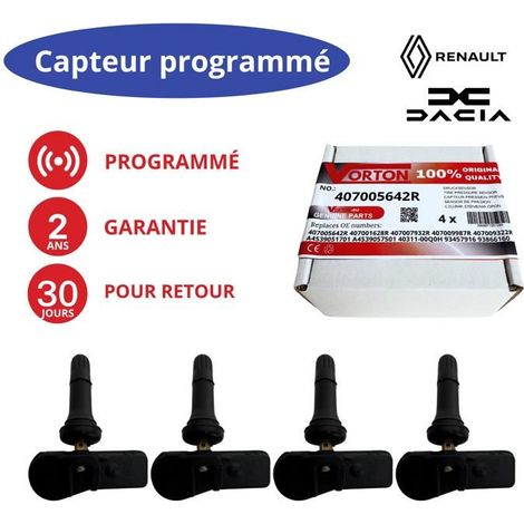4 sensori TPMS programmati 433MHz per Renault/Dacia/Opel/Mercedes - rif. 407005642R