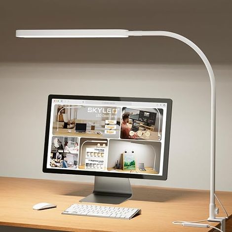 Lampe de Bureau - Desk Lamp 1300LM avec Col de Cygne Flexible 360° - 5 Modes de Couleur X 11 Niveaux de Luminosité - Fonction Minuterie et Mémoire - Lampe Bureau 12W - Blanc (1/5)