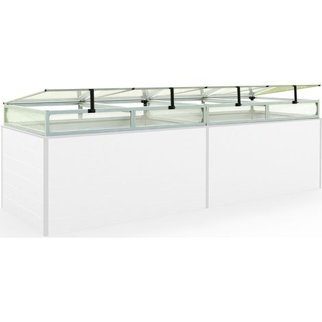 Frühbeetkasten 297x99 cm Frühbeetaufsatz Aufzucht Treibhaus, Aluminium mit Polycarbonat Doppelstegplatten, UV-beständig, inkl. Öffnungsklappen