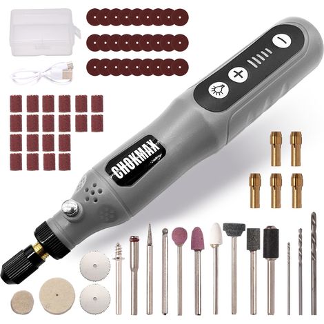 Mini outil rotatif sans fil, kit de meuleuse à 5 vitesses avec 72 accessoires et lumière LED avant, outil d'artisanat à charge Type-C pour gravure, ponçage, polissage, perçage, meulage - Gris (1/5)