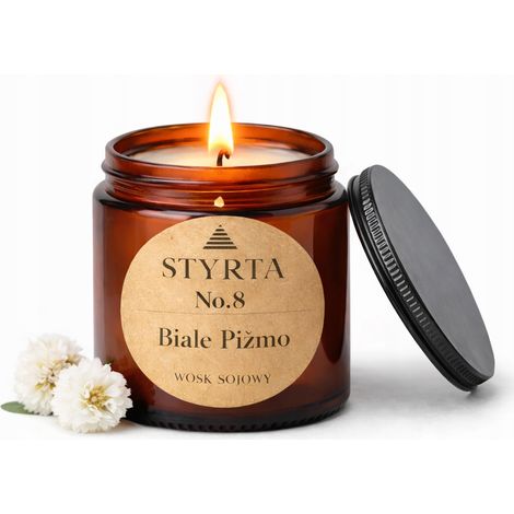 Bougie parfumée au musc blanc et à la cire de soja, 150 ml. Verre brun Styrta n° 8 (1/5)