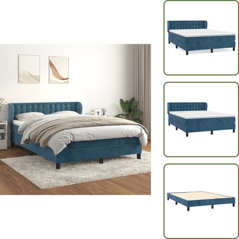 Boxspringbett mit Matratze Dunkelblau 140x190 cm Samt - Samtbett - Boxspringbett - Doppelbett - Bettenrahmen - Luxusbett (1/5)