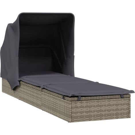 Tumbona con capota plegable 213 x 63 x 97 cm resina tejida gris 020012208