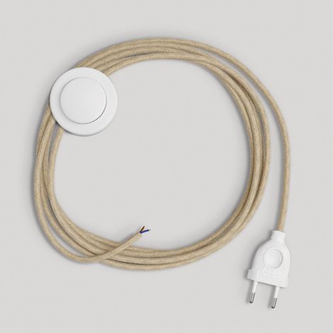 creative cables - Cablaggio per piantana, Cavo RN06 Juta 3 m. Scegli Il Colore dell'interruttore e della Spina. - Bianco