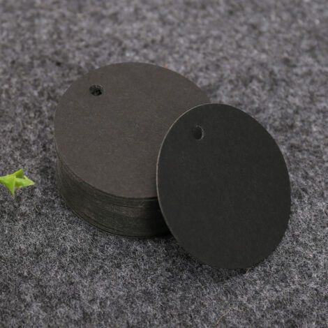 (Noir) 100PCS Étiquettes en Papier Kraft Étiquette Cadeaux-Étiquette Ronde 5x5cm Kraft Étiquettes Étiquettes de Mariage avec Ficelle pour Dragees Noël Anniversaire Communion
