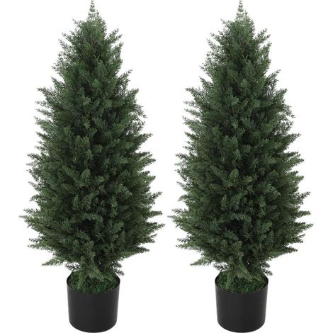 Ensemble de 2 cyprès artificiels, grand format (90 cm), plante artificielle en pot, arbre artificiel résistant aux UV, décoration réaliste pour salon, chambre et extérieur. (1/5)