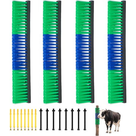 Mophorn Set de 4 cepillos y rascadores para ganado, 430 x 100 mm, ideales para masajear caballos, vacas y ovejas. Perfectos para granjas y zoológicos. Incluye accesorios de instalación. verde y azul. (1/5)