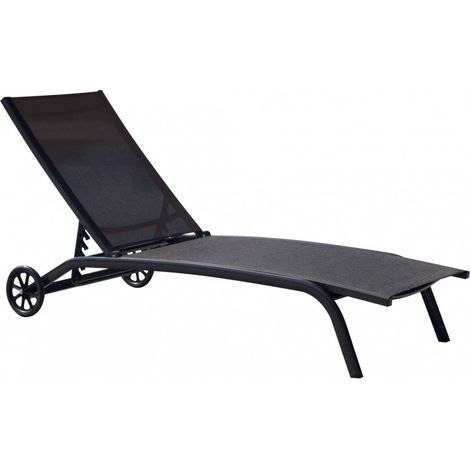 Lettino Piscina in alluminio grigio e textilene nero con ruote (1/2)