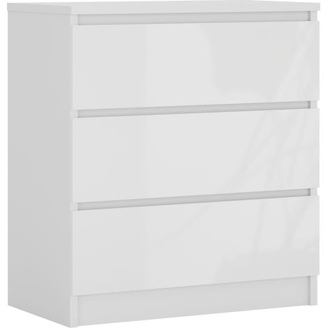 Commode 3 Tiroirs : Blanc Mat / Blanc Brillant, 70 × 39 × 79 cm (1/5)