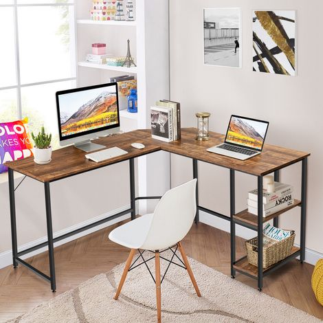 L-Shaped Corner Computer Desk Industrial PC Table Large Workstation with Storage