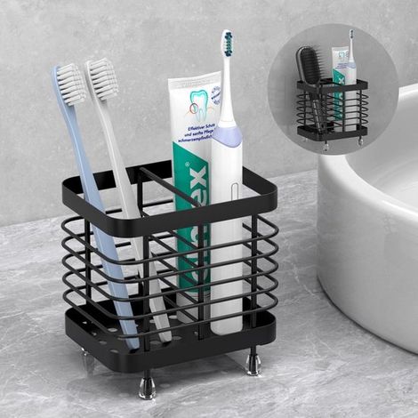 Zahnbürstenhalter fürs Badezimmer, elektrischer Zahnbürstenhalter aus Edelstahl mit Abflusslöchern, Zahnbürsten , Zahnpasta und Rasiererhalter fü (1/5)
