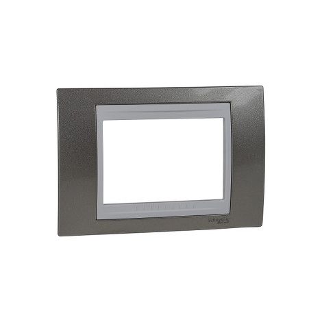 Schneider Electric – Plaque de finition 1 poste champagne – Liseré blanc – 3 modules horizontaux – Pour appareillage mural série Unica