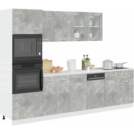 Conjunto de armarios de cocina Lyon de 7 piezas en madera de ingeniería gris hormigón vidaXL (1/5)