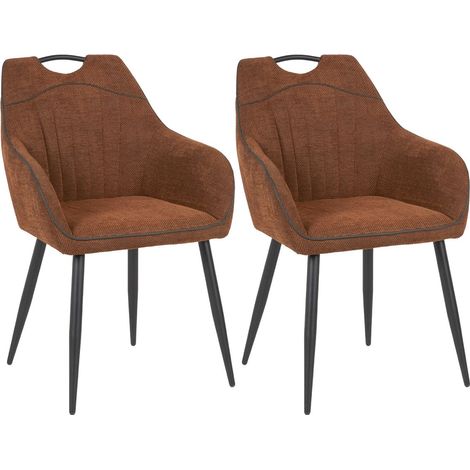 FABRICE - Lot de 2 Fauteuils de Table Tissu Maille Polyester et Liseré Cuivre (1/5)