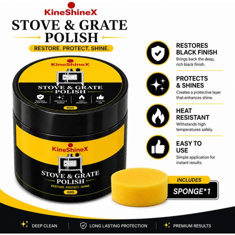 KineShineX Schwarze Ofenpoliturpaste 80 g – Polieren und Pflegen von Kaminofentüren und -rosten zur Wiederherstellung des schwarzen Glanzes (1/5)