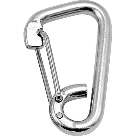 Marine stainless steel carabiner with spring mechanism, simple safety carabiner for outdoor climbing, dog leash, safety loop, key ring accessory, stainless steel 14140.