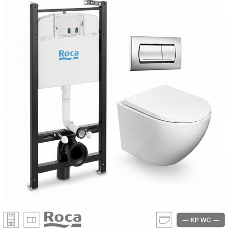BASTIDOR ROCA ACTIVE PACK CISTERNA EMPOTRADA Y PULSADOR CROMO BR CON INODORO SUSPENDIDO ROUND SMART 52 cm TOR 3 CON ASIENTO FINO